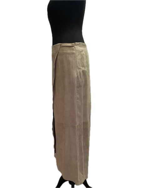 Brunello Cucinelli Taupe Suede leather Midi Wrap Skirt
