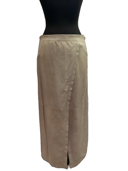 Brunello Cucinelli Taupe Suede leather Midi Wrap Skirt