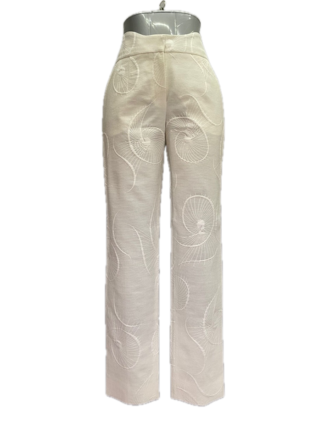 Agnona Women’s White Embroidered Silk-Blend Trousers