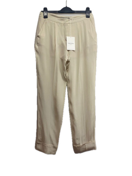 Valentino Ivory Pressed-Pleat Pure Silk Tapered Trousers