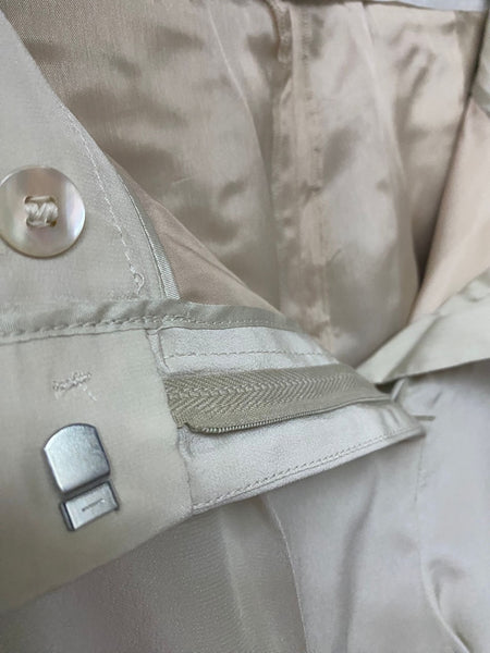 Valentino Ivory Pressed-Pleat Pure Silk Tapered Trousers