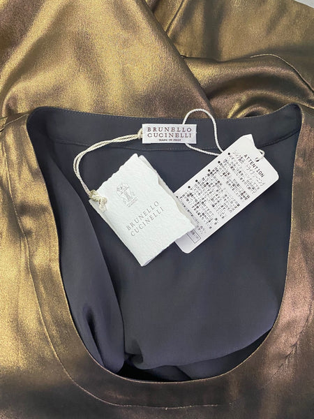 Brunello Cucinelli Brown Pure Silk Satin top Made in Italy