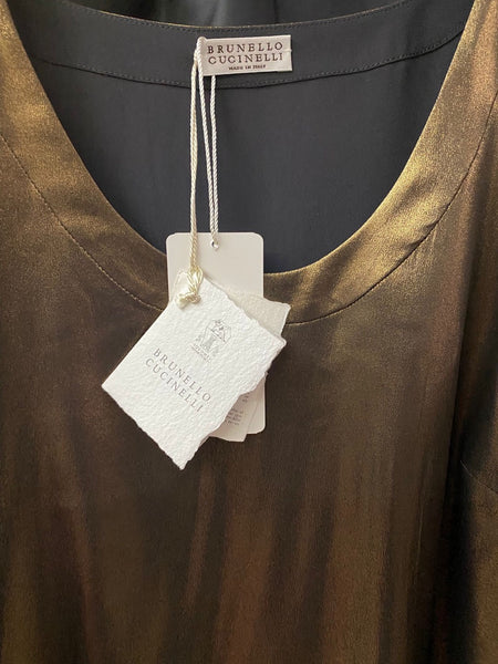 Brunello Cucinelli Brown Pure Silk Satin top Made in Italy