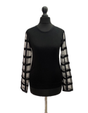 Giorgio Armani Black Links-Stitch Viscose Jumper with Sheer Grid Sleeves