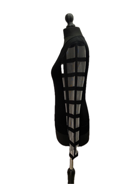 Giorgio Armani Black Links-Stitch Viscose Jumper with Sheer Grid Sleeves