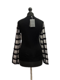 Giorgio Armani Black Links-Stitch Viscose Jumper with Sheer Grid Sleeves