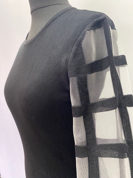 Giorgio Armani Black Links-Stitch Viscose Jumper with Sheer Grid Sleeves