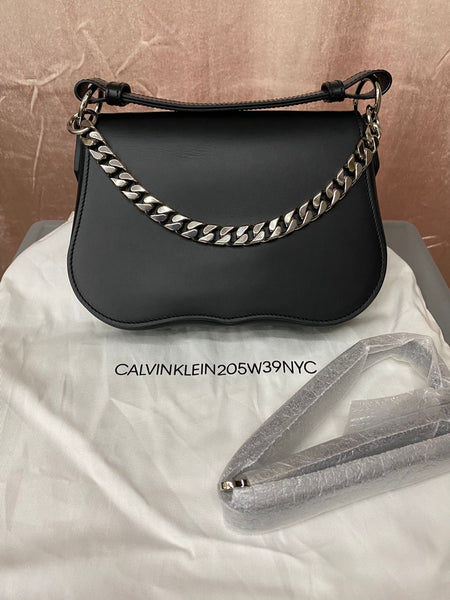 CALVIN KLEIN 205W39NYC Black Leather Handbag Chain Shoulder Bag