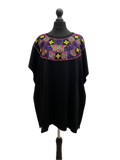 Valentino Black Virgin Wool Embroidered Poncho Top Made in Italy
