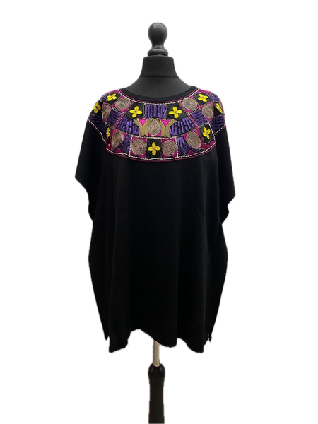 Valentino Black Virgin Wool Embroidered Poncho Top Made in Italy