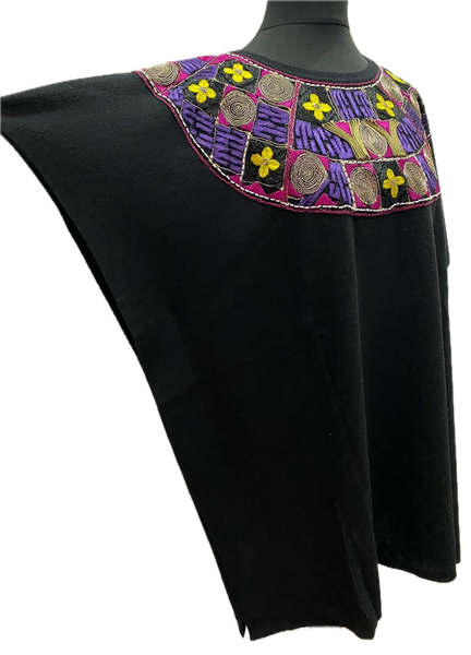 Valentino Black Virgin Wool Embroidered Poncho Top Made in Italy