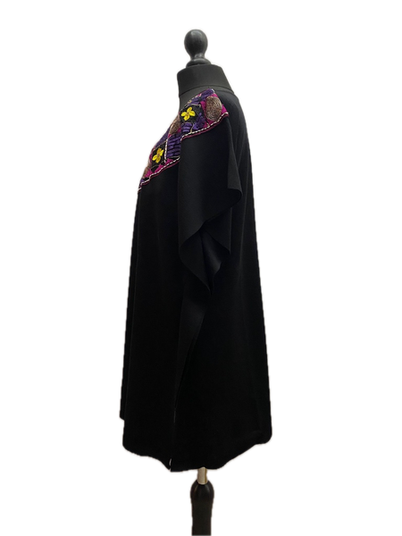 Valentino Black Virgin Wool Embroidered Poncho Top Made in Italy