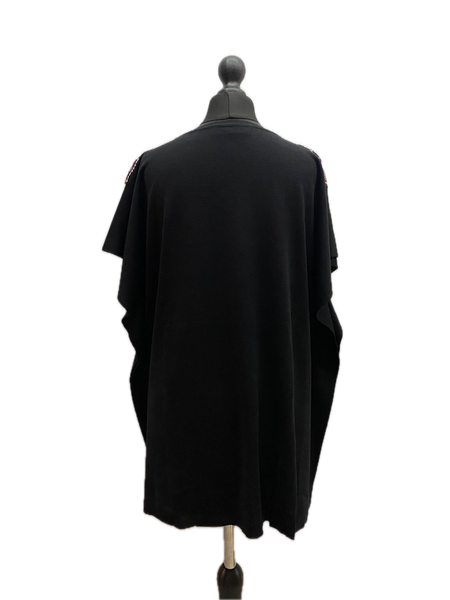 Valentino Black Virgin Wool Embroidered Poncho Top Made in Italy