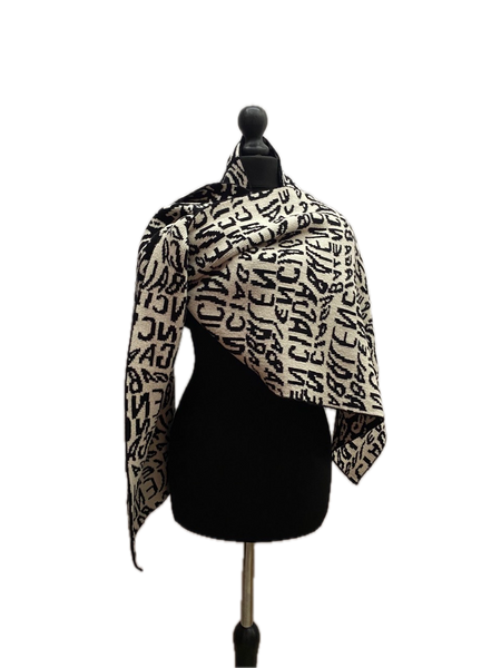 Balenciaga Black & White Intarsia Wave Logo Wool Scarf – Made in Italy