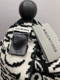 Balenciaga Black & White Intarsia Wave Logo Wool Scarf – Made in Italy