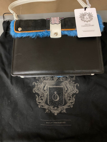 Paula Cademartori Embroidered Leather Shoulder Bag with Fur Trim