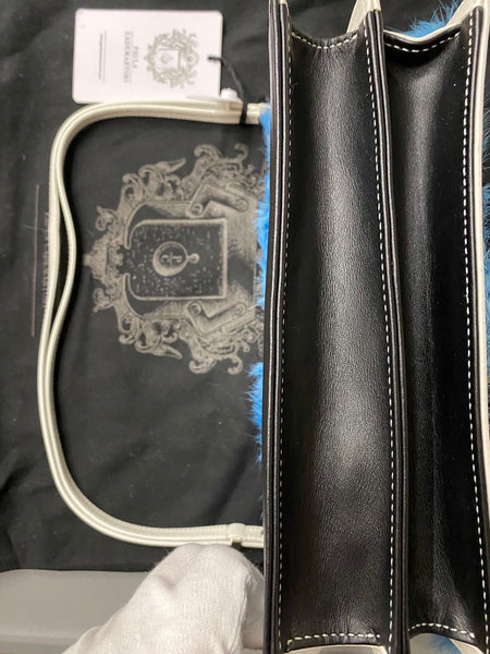 Paula Cademartori Embroidered Leather Shoulder Bag with Fur Trim