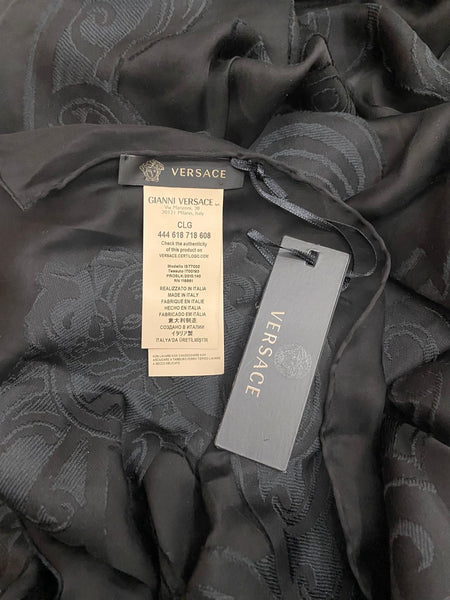 Gianni Versace Black Silk-Blend Jacquard Scarf Made in Italy