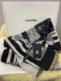 Authentic CHANEL Black & Ivory Cashmere blend Scarf – New with Box (VIP Gift) Made in France