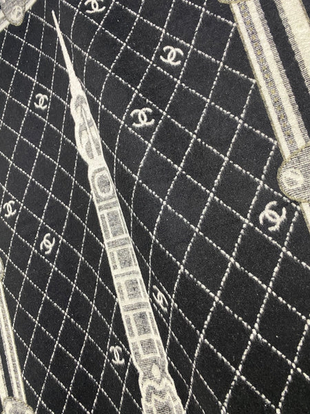 Authentic CHANEL Black & Ivory Cashmere blend Scarf – New with Box (VIP Gift) Made in France
