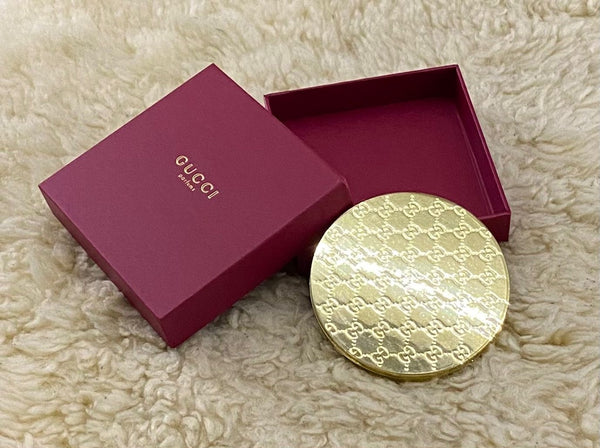 Authentic GUCCI Monogram Logo Golden Metal Beauty Compact Mirror – New with Box (VIP Gift)