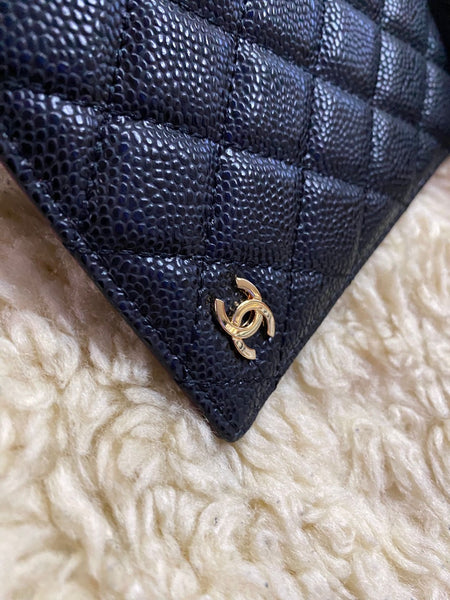 CHANEL CC Logo Matelasse Quilted Caviar Skin Passport Holder (VIP Gift)