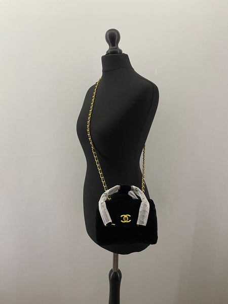 CHANEL Black Velvet Matelassé Quilted Cosmetic Bag with Chain Strap – VIP Gift (with Box & Dust Bag)