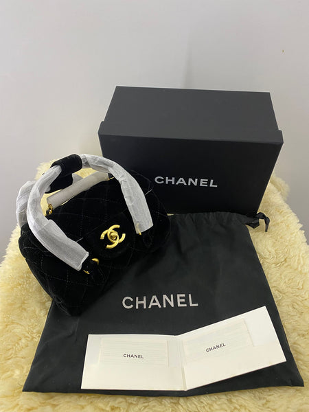 CHANEL Black Velvet Matelassé Quilted Cosmetic Bag with Chain Strap – VIP Gift (with Box & Dust Bag)