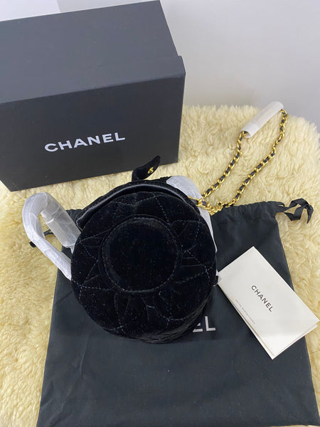 CHANEL Black Velvet Matelassé Quilted Cosmetic Bag with Chain Strap – VIP Gift (with Box & Dust Bag)