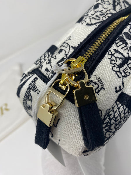 Christian Dior Plan De Paris Canvas Embroidered Makeup Bag (VIP Gift) Travel Cosmetic Bag, with Logo Pouch - Made in Italy