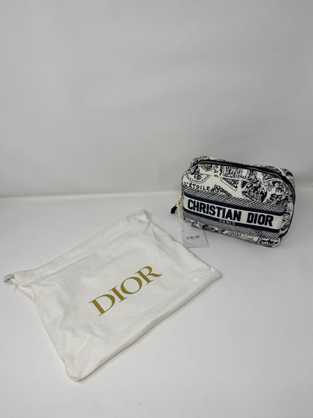 Christian Dior Plan De Paris Canvas Embroidered Makeup Bag (VIP Gift) Travel Cosmetic Bag, with Logo Pouch - Made in Italy