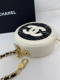 CHANEL Leather & Tweed CC Makeup Bag Vanity Chain (Rare VIP Gift) Mini Cosmetic Bag, with Logo Pouch & Box - Made in Italy