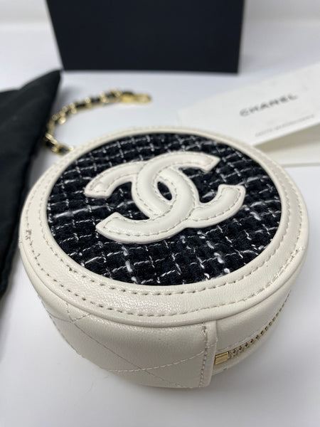 CHANEL Leather & Tweed CC Makeup Bag Vanity Chain (Rare VIP Gift) Mini Cosmetic Bag, with Logo Pouch & Box - Made in Italy