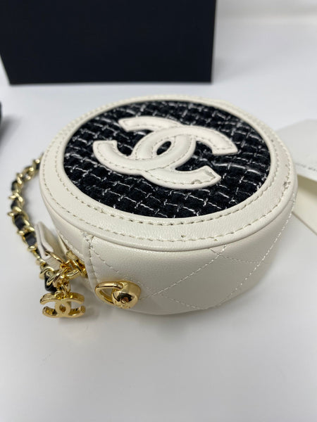CHANEL Leather & Tweed CC Makeup Bag Vanity Chain (Rare VIP Gift) Mini Cosmetic Bag, with Logo Pouch & Box - Made in Italy