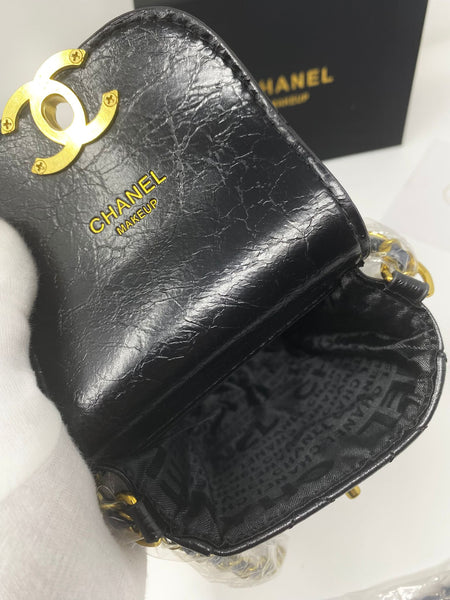 CHANEL CC Wax Leather Makeup Bag on Chain + Tweed Pouch Set (VIP Gift)  Phone Bag and Purse With Logo Box