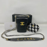 CHANEL CC Wax Leather Makeup Bag on Chain + Tweed Pouch Set (VIP Gift)  Phone Bag and Purse With Logo Box