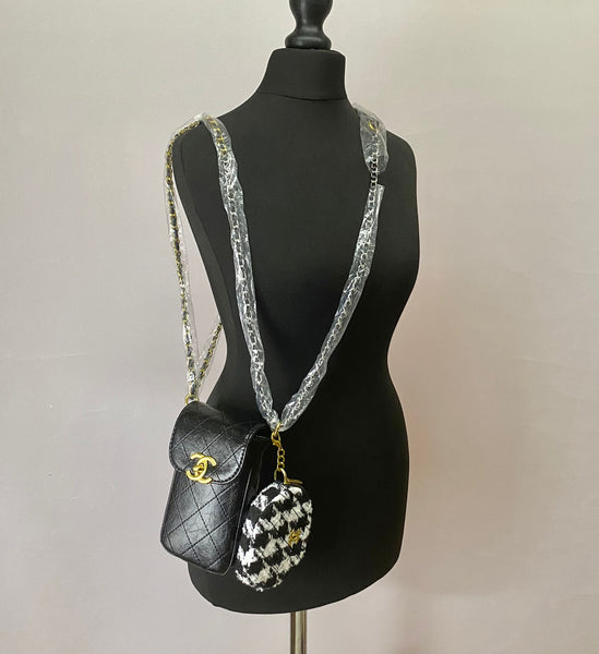 CHANEL CC Wax Leather Makeup Bag on Chain + Tweed Pouch Set (VIP Gift)  Phone Bag and Purse With Logo Box