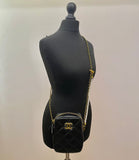 CHANEL CC Black Leather Matelassé Quilted Makeup Bag on Chain (VIP Gift) With Logo Box, Mini Crossbody, Phone Pouch