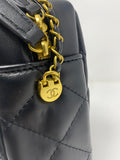 CHANEL CC Black Leather Matelassé Quilted Makeup Bag on Chain (VIP Gift) With Logo Box, Mini Crossbody, Phone Pouch