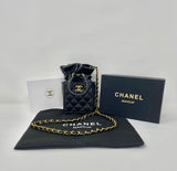 CHANEL Black Matelassé Quilted Mini Makeup Bag on Chain – (VIP Gift with Box) Made in Italy, Beauty Pouch