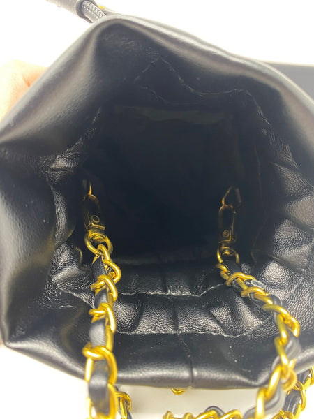 CHANEL Black Matelassé Quilted Mini Makeup Bag on Chain – (VIP Gift with Box) Made in Italy, Beauty Pouch
