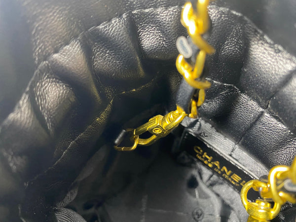 CHANEL Black Matelassé Quilted Mini Makeup Bag on Chain – (VIP Gift with Box) Made in Italy, Beauty Pouch