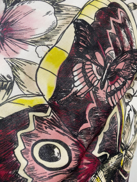 Large Christian Dior Beauty White Pink Butterfly Floral 100% Silk Scarf, VIP Gift with Box, 35.4" Square