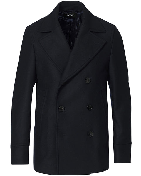 Hugo Boss Hyde Slim-fit Navy Double-breasted Wool Peacoat