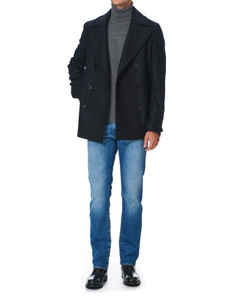 Hugo Boss Hyde Slim-fit Navy Double-breasted Wool Peacoat