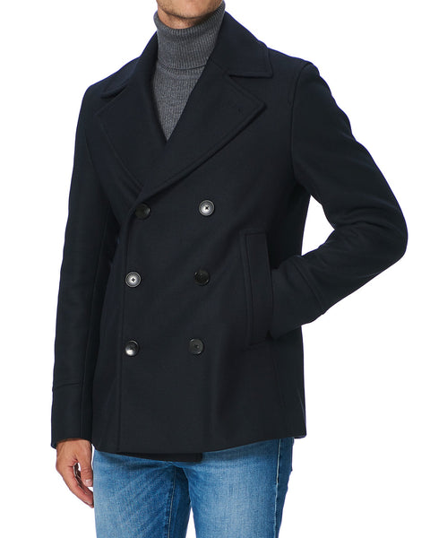 Hugo Boss Hyde Slim-fit Navy Double-breasted Wool Peacoat