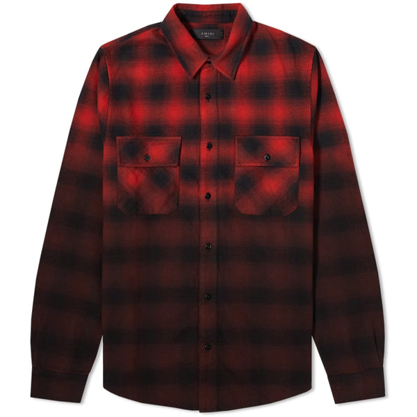 AMIRI Men's Japanese Cotton Dip Dye Flannel Red & Black Check Causal Shirt Made In USA