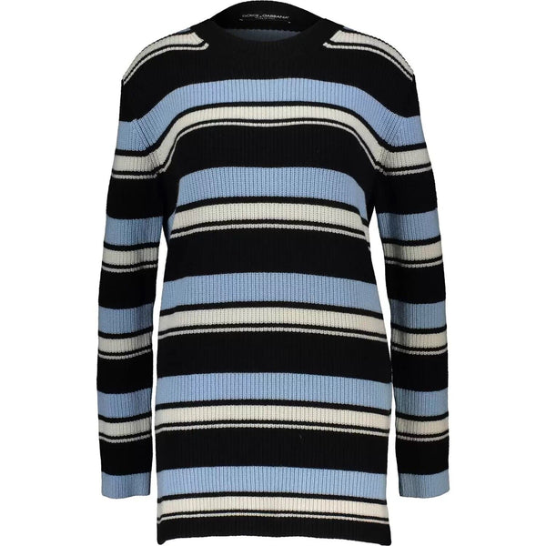 Dolce & Gabbana Women's 100% Cashmere Blue White Striped Long Line Jumper