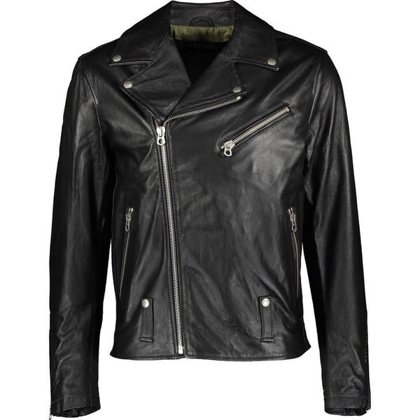 Replay Black Lamb Leather Biker Jacket Made in Italy