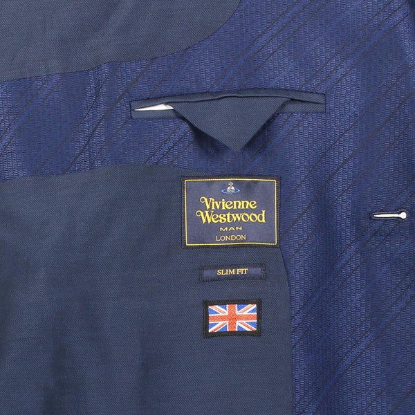 Vivienne Westwood Navy Blue Embossed Stripe Pattern Slim Fit Blazer Made in Italy